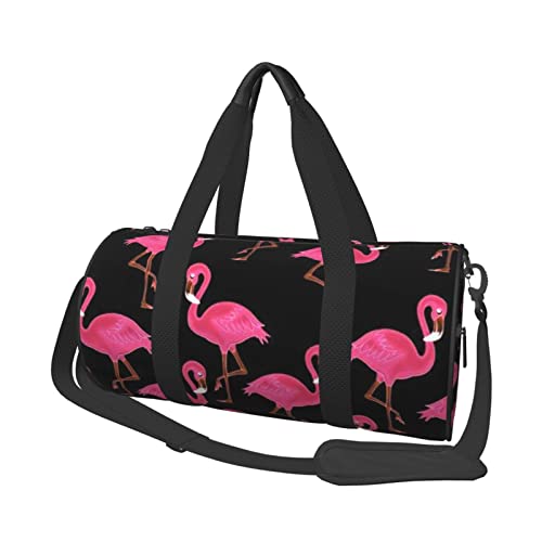 Sac de sport flamants roses avec poche et sangle ajustable noir