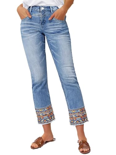 Flamingals Cropped Jeans for Women with Embroidery
