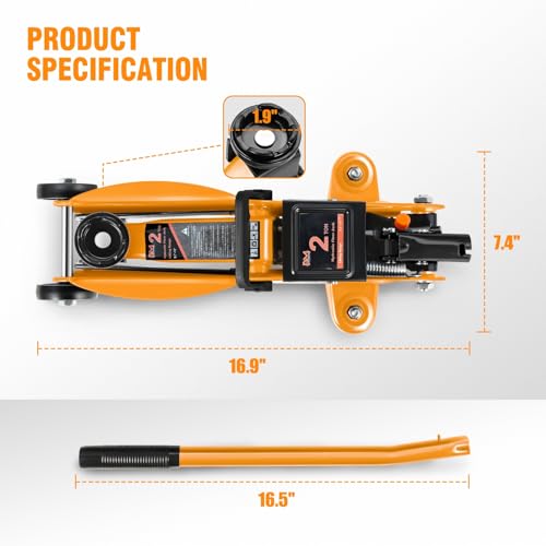 Image of PM PERFORMOTOR Low Profile Hydraulic Trolley Service /Floor Jack, 2 Ton (4000 lbs) Capacity, Lifting Range 5.1 inch-13 inch,Orange,PM-TOL-FJ20-OG