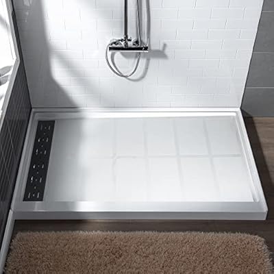 WOODBRIDGE SBR6036-1000L-MBL Shower Base, 60"x 36", ? White with Matte Black Cover