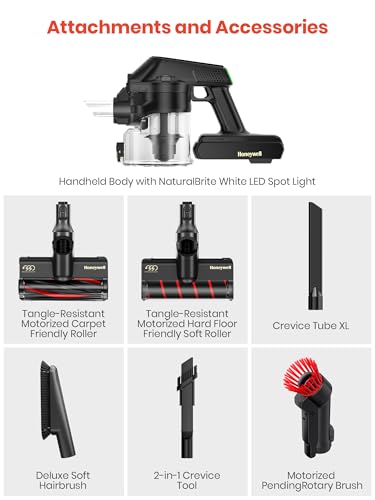 Honeywell Cordless Vacuum Cleaner, 600W 60Mins Runtime Vacuum Cleaners for Home, Cordless Vacuum w/self-Cleaning, Touch Screen, Flexible Stretch Hose for Pet Hair/Carpet/Hardwood Floor, VC16 - image 8