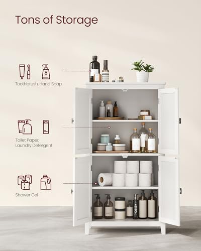 Image of VASAGLE Floor Storage Cabinet, Freestanding Unit, 4 Doors | Adjustable Shelves, 11.8 x 23.6 x 43.3 Inches, for Entryway, Bathroom, White, UBBC552P31