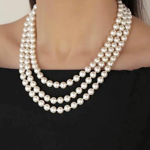 59" Long Pearl Necklace, Faux Long Pearl Necklaces for Women, Vintage Elegant Long Pearls, Pearl Necklace Long for Wedding Party 1920s Gatsby Costume Jewelry4