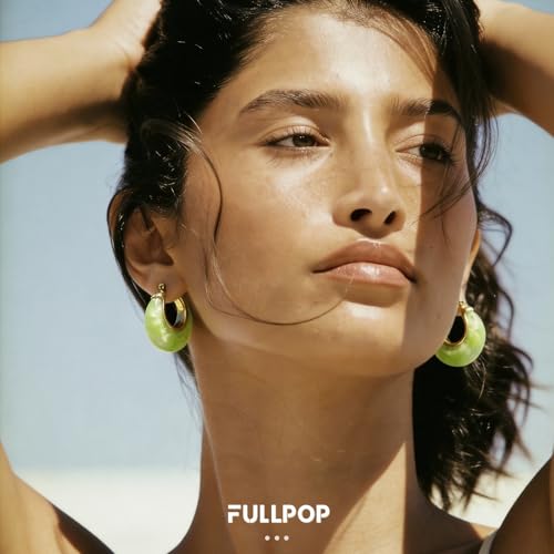 Image of Fullpop Vintage Earrings for Women, Chunky 14K Gold Plated Resin Hoop Earrings Lightweight Hollow Drop Earrings Hypoallergenic Earrings for Women Vintage Anthropologie Jewelry Gifts for Women