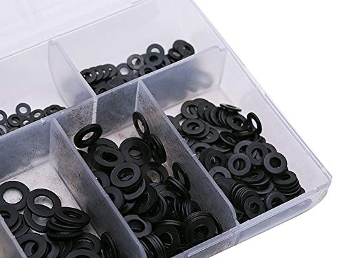 Junta de Arandelas, 500 Piezas M2 M2.5 M3 M4 M5 M6 Arandela de máquina Plana de Acero al Carbono Arandela Negra Lisa Juntas de Muebles duras (Número de Piezas: 500 Piezas Negras)