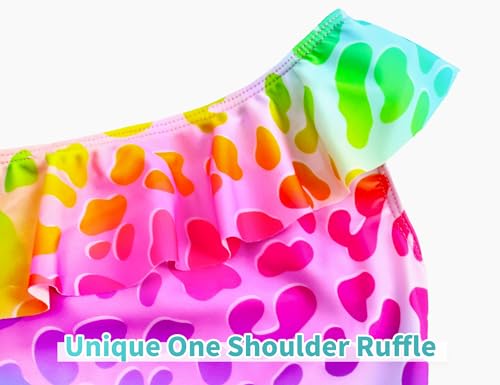 Image of Snowheart Girls Swimsuit Adjustable Shoulder Strap UPF50+ One-Shoulder Ruffle Bathing Suit 3-12T