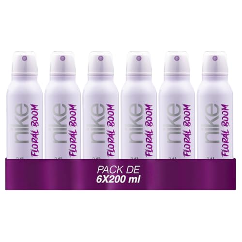 NIKE - Floral Boom Pack de 6 x 200 ml, Desodorante Mujer Spray, Desodorante Antimanchas para Todo Tipo de Piel, 0% Sales de Aluminio, de Larga Duración, Fragancia Almizclada Floral
