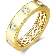 Moissanite Wedding Bands for Women 14k Gold Plated Eternity Engagement Ring 5mm Wide Non Tarnish Anniversary Birthday Day Gifts