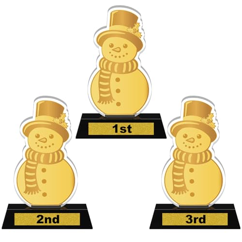 Cinnvoice 3 Pcs Snowman Christmas Contest Trophy Set, 1st 2nd 3rd Award
