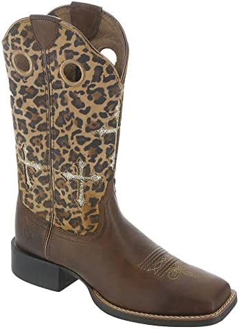 Ariat Womens Round Up Crossroads Western Boot Distressed Tan/Sparkle Leopard 6.5 | Image 3