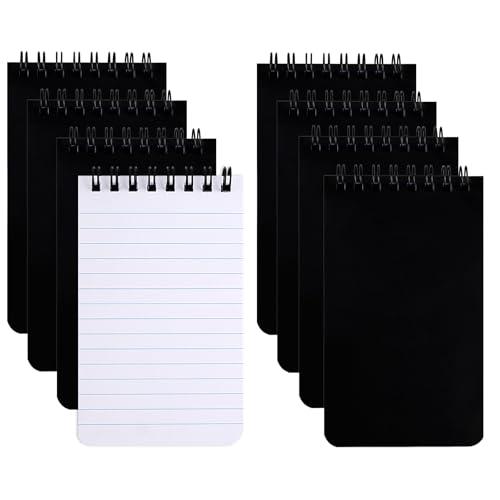 Maxmoc Lot de 8 mini blocs-notes à spirale - Format A7 - Colorés - Petit format - Blocs de notes lignés avec reliure à spirale - Pour mémos, bureau, école, maison - Noir