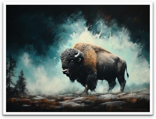 Bison canvas wall art Watercolor posters Abstract paintings printed wildlife