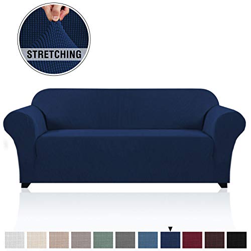 PrinceDeco Stretch Sofa Cover Large Couch Covers for 3 Cushion Couch Oversized Sofa Slipcovers Furniture Covers, Thick Checked Jacquard, Anti Slip Foam Articles 