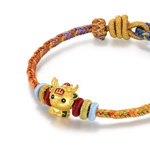 CHOW SANG SANG 999 24K Solid Gold Cultural Blessing Auspicious Myth Deer Charm Embroidered Bracelet for Women 23cm 95535B3