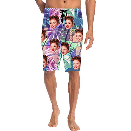 Custom Men's Beach Shorts with Face Personalized Quick Dry Drawstring Waist Beach Swim Trunks Board Shorts