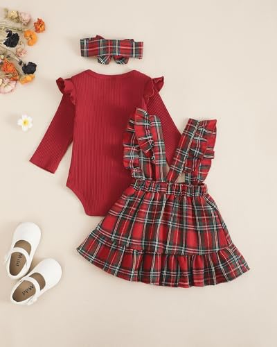 Image of Newborn Baby Girl Clothes Toddler Long Sleeve Ruffle Romper Top Infant Skirt Set Little Girl Overall Dress