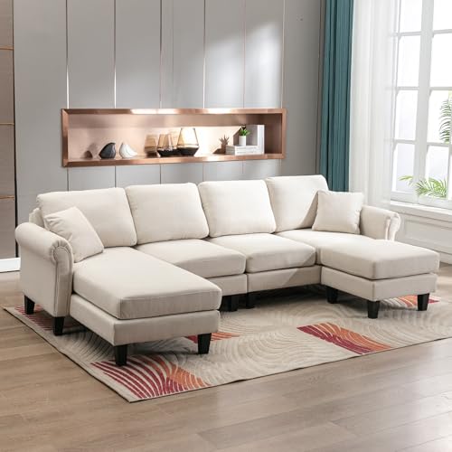 Image of Nathan 6 Seater L Shape Sofa with Centre Table | 6 Seater Sofa Set for Living Room | Premium Fabric Sofas