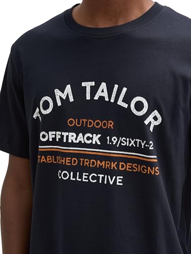 TOM TAILOR Herren T-Shirt mit Logo-Print aus Baumwolle, 10668 - Sky Captain Blue, M – Ansicht 5