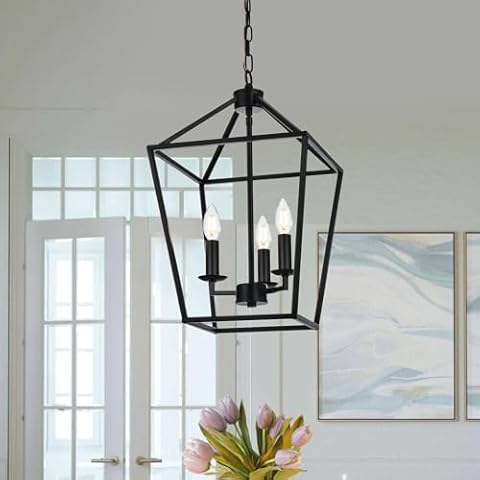 PENDRION Black Farmhouse Chandelier 3 Light Modern Linear Kitchen Island Lights Industrial Vintage Candle-Style Dining Room Lighting Fixtures Hanging Foyer Ceiling Lights with Adjustable Rods,E12 Base Cover