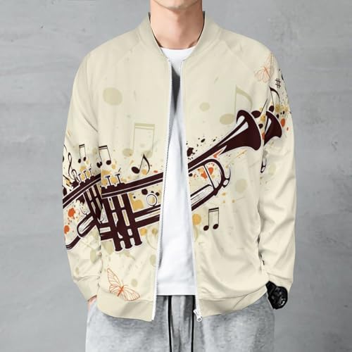 Trumpet And Notes Men's Bomber Jacket Lightweight Windbreaker Casual Coat Pocket Spring Fall2