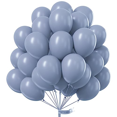 Image of PartyWoo Dusty Blue Balloons 50pcs Boho Dusty Purple Muted Lavender Color | 12 Inch Balloons for Boy Anniversary Bachelorette Graduation Engagement Birthday Boy Baby Party Decorations Blue-F16