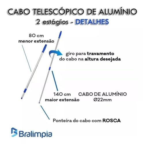 Cabo Extensor Telescópico De Alumínio C/Rosca Bralimpia