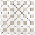 Apollo Tile 12.2 x 12.2 in. Multi-Shaped Polished White Thassos and Crema Marfil Marble Tile 5-Pack APLVL88S11A for Garage, Bathroom, and Shower Wall/Floor, Kitchen Backsplash, Accent, Patio