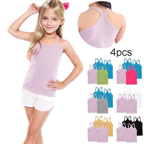 4-Pack Girls Tank Tops Racerback Camisole Undershirts Spaghetti Strap Basic Camis Dance Clothes for 1-13 Years2