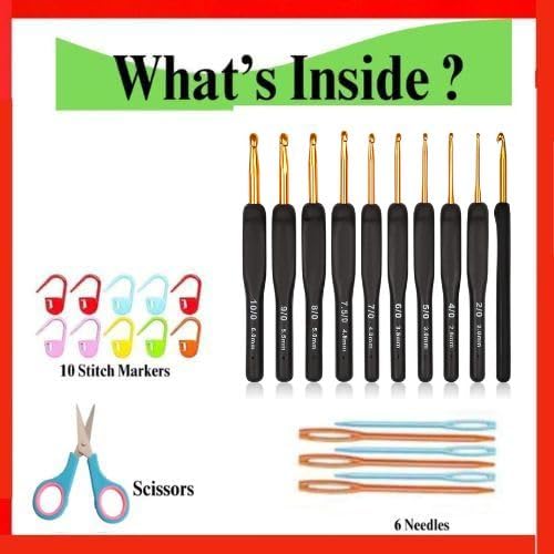 Image of Crochet Kit with Soft Grip Handles - Full Crochet Hook Set for Beginners & Yarn Lovers - Ergonomic Crochet Tools for DIY Craft & Gifting (Bleck Hook kit)