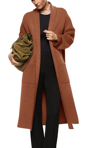 Image of Womens Long Sleeve Maxi Cardigan Open Front Oversized Knitted Sweater Coat Casual Lapel Warm Overcoat with Pockets