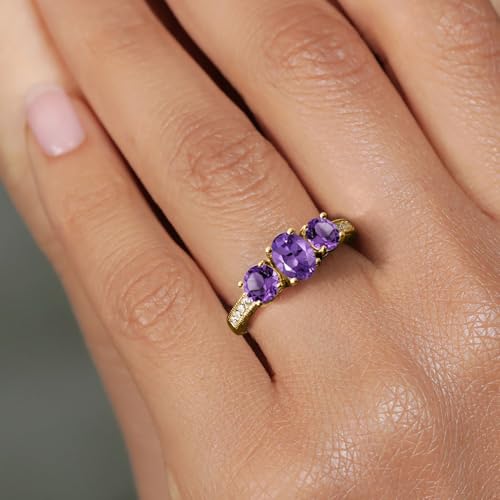 Gem Stone King 18K Yellow Gold Plated Silver Purple Amethyst Ring For Women (1.78 Cttw, Oval 7X5MM, Gemstone Birthstone, Size 7)4