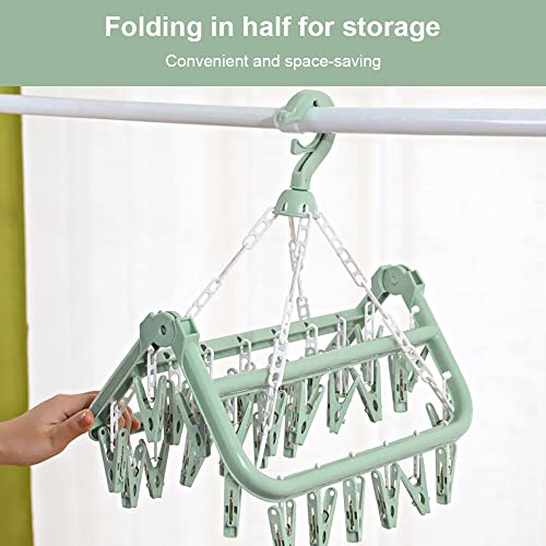 GmeDhc Sockentrockner Wäscheständer, Faltbarer Wäscheständer mit 32 Clips, Unterwäsche Kleiderbügel, Trockengestell Socken, Winddichter Aufhänger, für Kleine Wäscheartikel