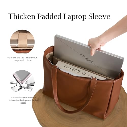 Image of befen Genuine Leather Work Tote Bag for Women with 15 inch Compartment | Real Leather, 15 inch Laptop Sleeve, Trolley Strap, Zipper, Cup Holder