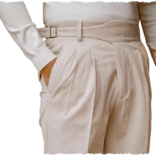 Mens Corduroy Pants Casual Pleated Dress Pants Stretch Trousers Slacks