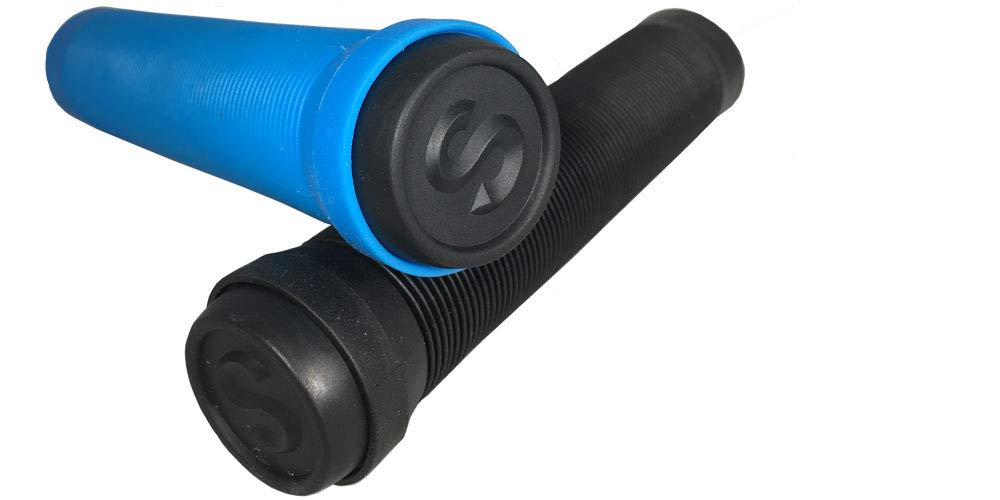 SCT USA Scooter Bar Grips High Rebound Rubber Bar Ends (Solid Black/Blue)
