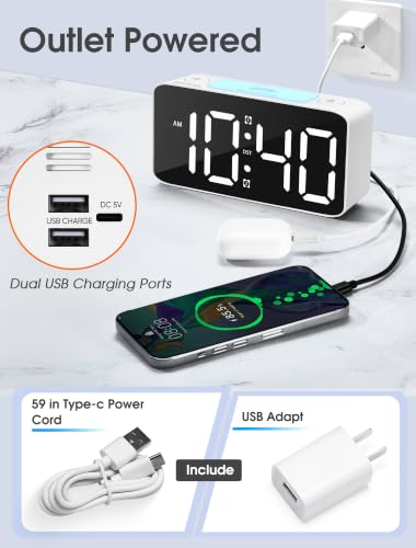 Cadmos 110dB Extra Loud Alarm Clock for Heavy Sleepers Adults, Digital Clock with 7 Color Night Light, RGB Display, Dual USB Charger, Small Clocks for Bedrooms, Kids, Teens (White+RGB) - Image 4