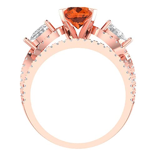 Clara Pucci 1.93 tcw Round Cut Ruby Wedding Ring Set for Women | 14K Rose Gold 2-Piece Womens Anniversary Ring for her, Womens Solid Gold Stackable Eternity Band and Vintage Gold Ring4