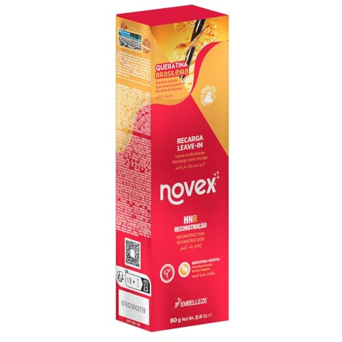 Novex Mascarilla Capilar Recarga de Queratina con Queratina de Origen Vegetal para un Cabello más Suave y Brillante, Mascarilla con o sin Enjuague Según el Tipo de Cabello, 80 g