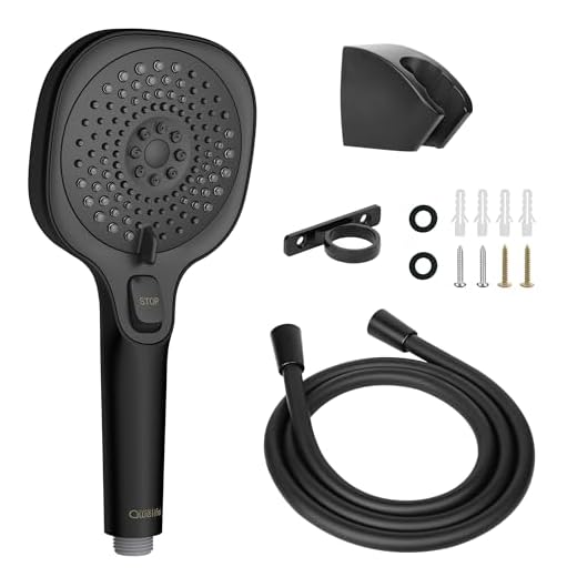 RV Shower Head Replacement with Hose for Camper RV Accessories Part, High Pressure Hand-Held Showerhead with Shower Hose, Holder and Hose Guide Ring, Matte Black Finish