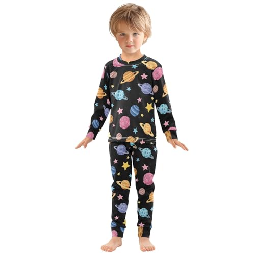 Pajama Sets Long Sleeve Space Planets Stars Pattern Soft Comfy Sleepwear 2 Piece PJS 3-8T2