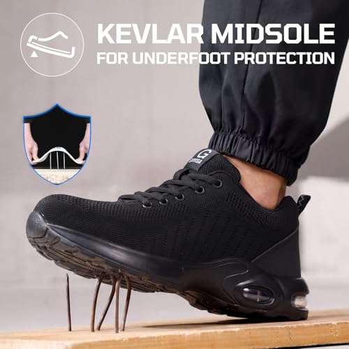 Image of Steel Toe Shoes for Men Lightweight Safety Work Shoes with Kevlar Puncture Resistant Midsole Comfortable Low Top Work Shoes for Warehouse Factory Light Construction