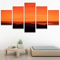 SIGNWIN 5 Panel Canvas Wall Art Orange Sunset for Home Decorations Ready to Hang - 60
