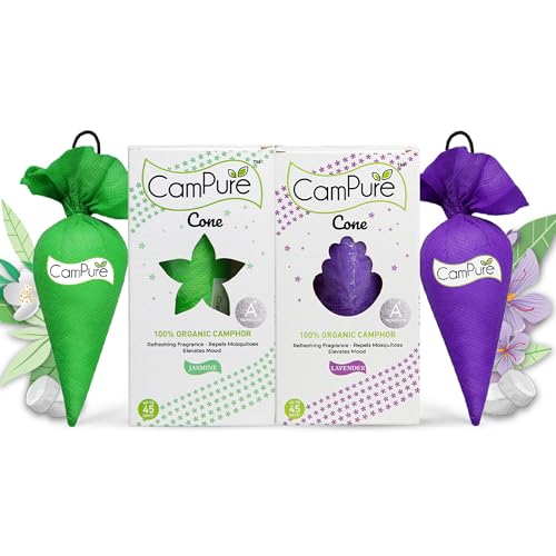 Image of CamPure Camphor Cone (1 Jasmine + 1 Lavender) Pack Of 2-100% Organic | Air Freshener For Car, Wardrobe, Office Cabin's, Drawers, Travel Bag & Bathroom