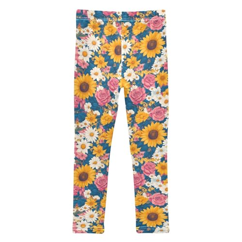Girls Leggings Soft Toddler Ankle Length Bottoms Sunflower Rose Kids Dance Yoga Pants 4-10 Years2