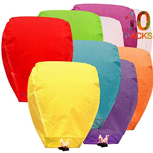 ANDERK 10 Pack Farolillos Voladores Biodegradables Linternas de Papel Farolillo celestiales Chinas, Linterna de Papel Resistente al Fuego