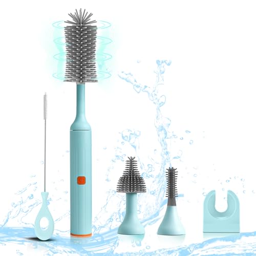 Image of WHNL Electric Baby Bottle Brush Set with Rechargeable Electric Bottle Brush Cleaner and Replaceable Silicone Bottle Brushes and Straw Brush Cleaner, Waterproof Multi-Purpose Cleaning Brush(Blue)