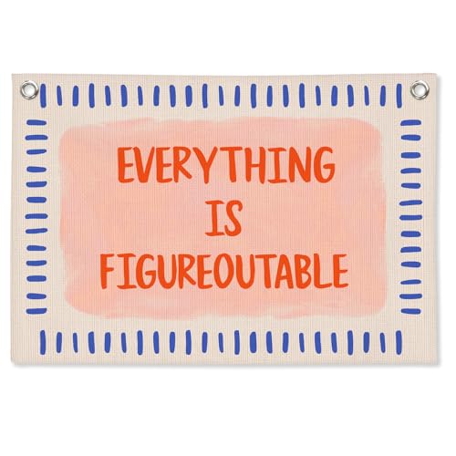 CFFJLHN Everything is Figureoutable Positive Affirmations Wall Art Decor Wall Hanging Canvas Banner Prints Blue and Pink Inspirational Canvas Banner for Office Classroom Home Bedroom 30x20 Inch