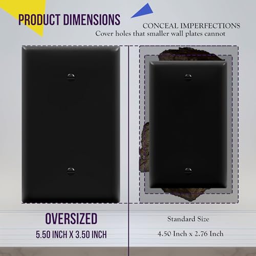 Image of ENERLITES 5 Pack Oversized Blank Wall Plate Cover, 1-Gang, Black | Jumbo size 5.5 inch x 3.5 inch, cover unused electrical box /outlet /switch, unbreakable polycarbonate, UL-listed, easy to install