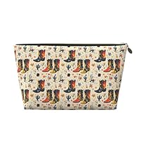 Western Cowboy Boots Print Makeup Bag, Cosmetic Travel Toiletry Bag for Women, Cute Leather Makeup Pouch Organizer