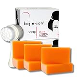 KOJIE SAN FACE & BODY SOAP (6 Bars) + Relumins Deep Pore Facial Cleansing Brush - Fair & Glowing Skin Brightening Kojic Acid Beauty Soap 65g